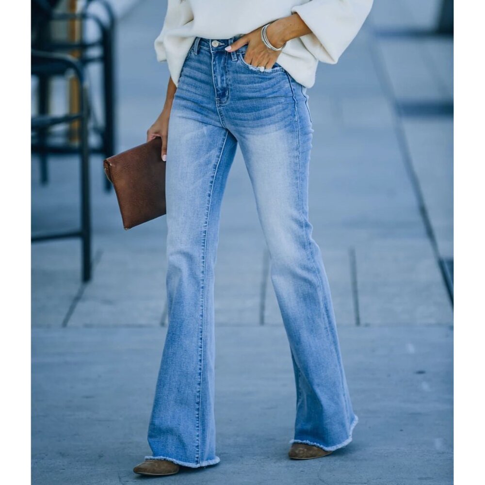 Vervet High Rise Flare Jeans, Light Blue Tall